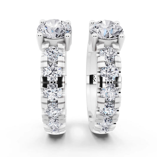 Round Lab Grown Diamond Charm Hoop Earrings, front view