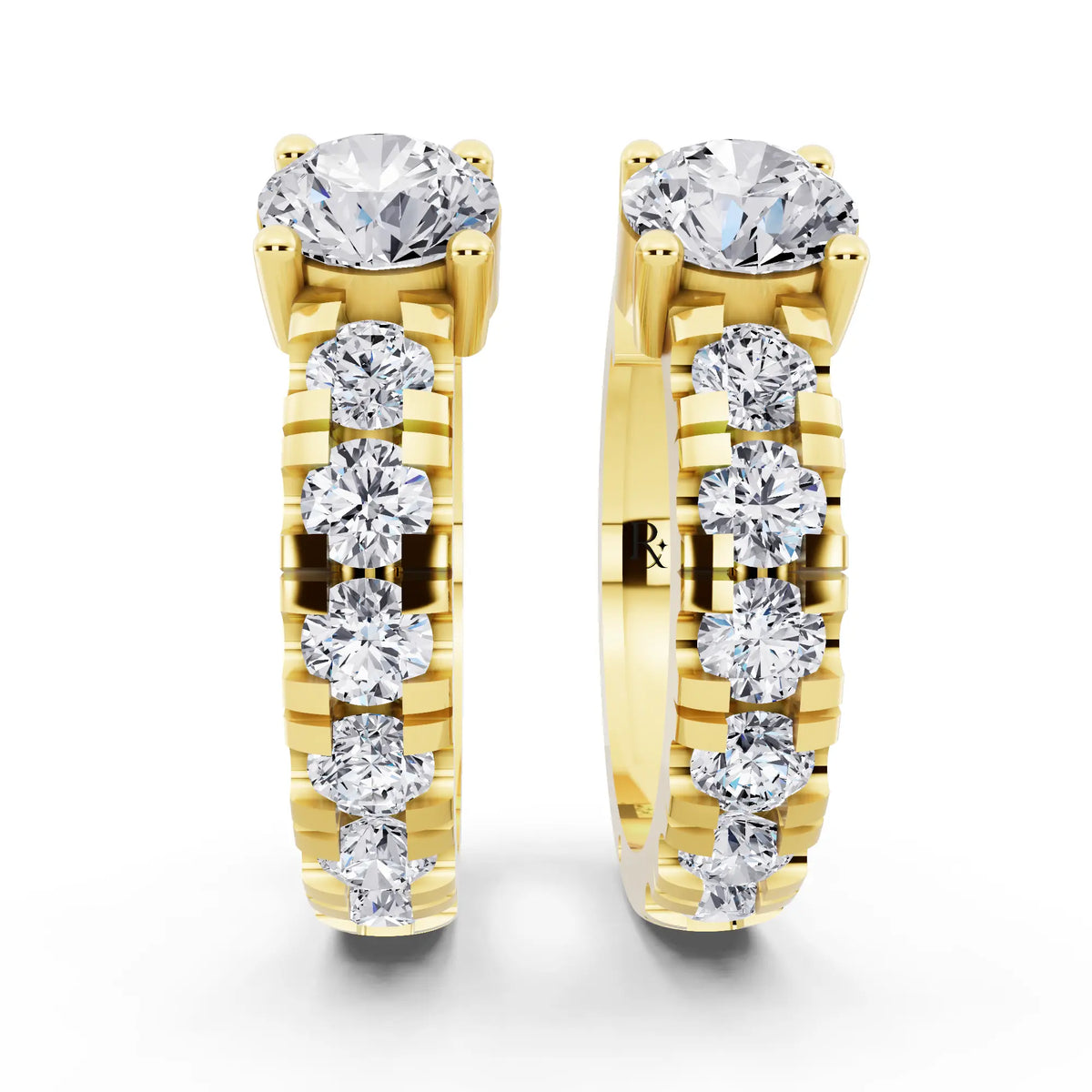Yellow Gold Round Lab Grown Diamond Charm Hoop Earrings, front view