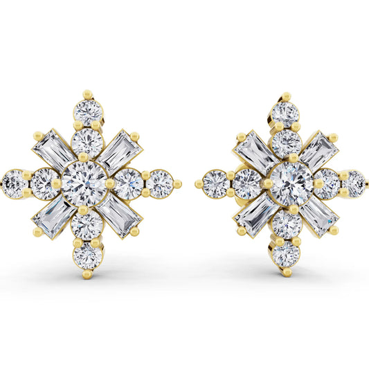 Yellow Gold Lab Grown Diamond Cross Cluster Earrings, front view
