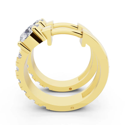 Yellow Gold Round Lab Grown Diamond Charm Hoop Earrings, right side view