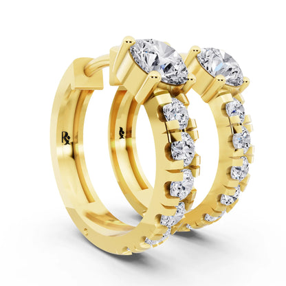 Yellow Gold Round Lab Grown Diamond Charm Hoop Earrings, top view