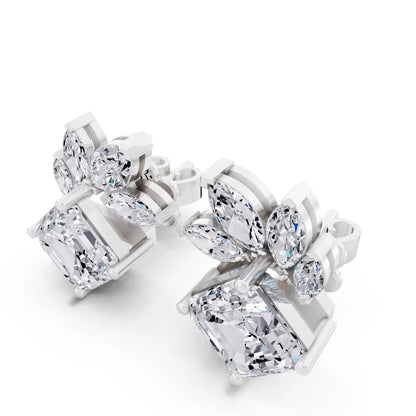 Lab Grown Diamond Asscher Three Stone Earrings, campaign image
