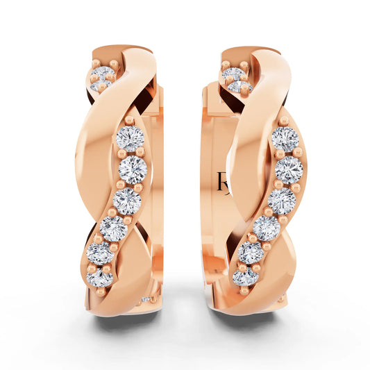 Rose Gold Round Lab Grown Diamond Huggie Hoop Earrings, front view