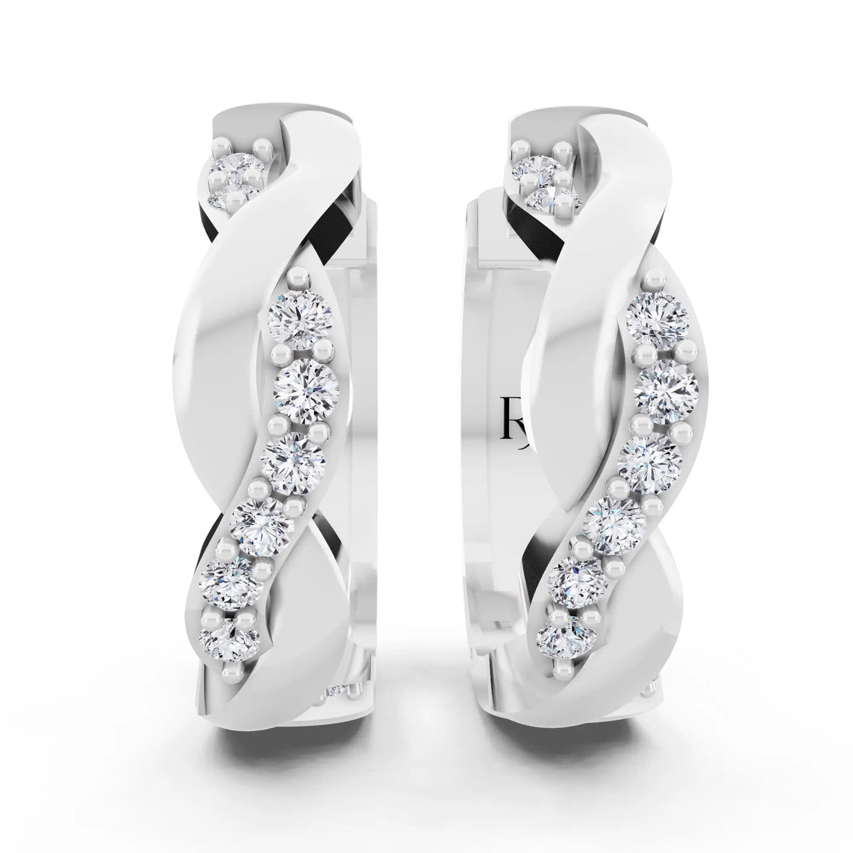 Round Lab Grown Diamond Huggie Hoop Earrings, front view