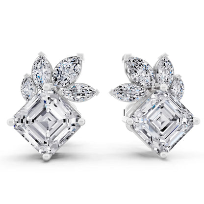 Lab Grown Diamond Asscher Three Stone Earrings, front view