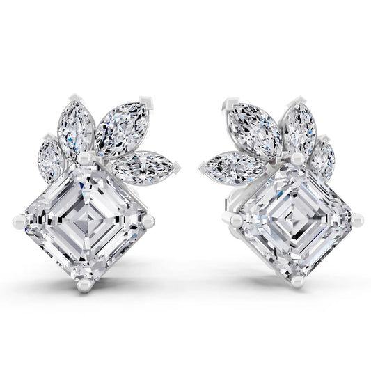 Lab Grown Diamond Asscher Three Stone Earrings, front view