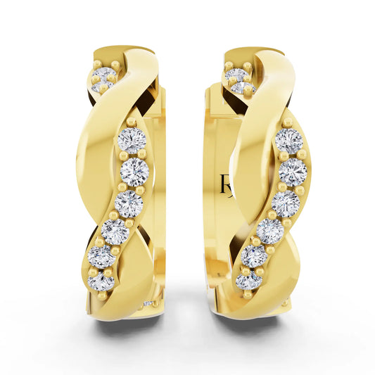 Yellow Gold Round Lab Grown Diamond Huggie Hoop Earrings, front view