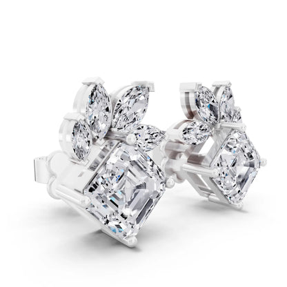 Lab Grown Diamond Asscher Three Stone Earrings, top view