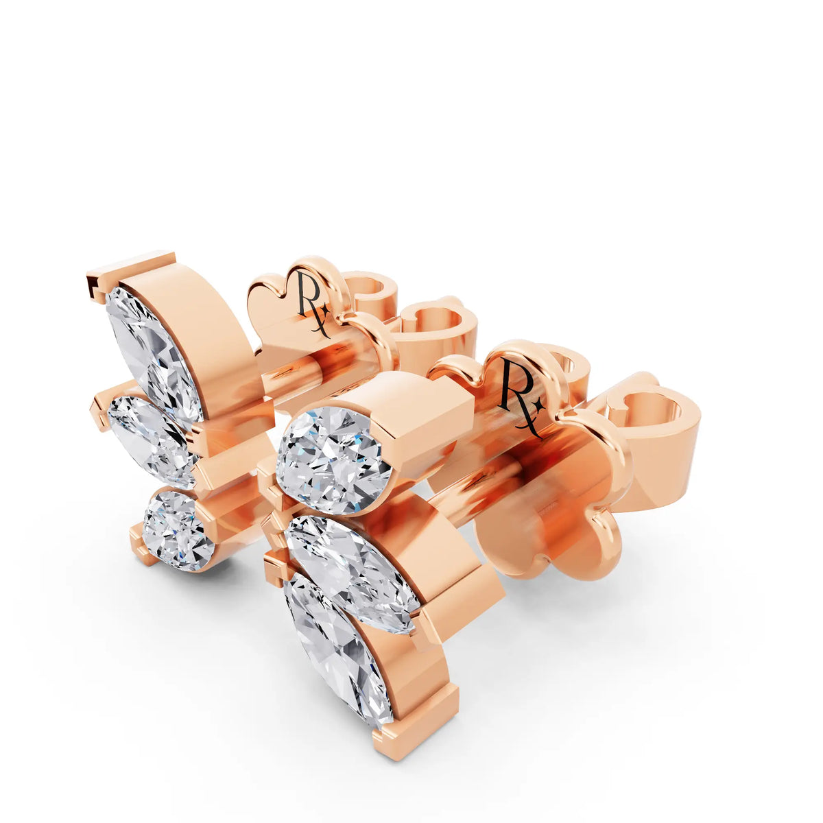 Rose Gold Lab Grown Diamond Marquise Three Stone Earrings, campaign image