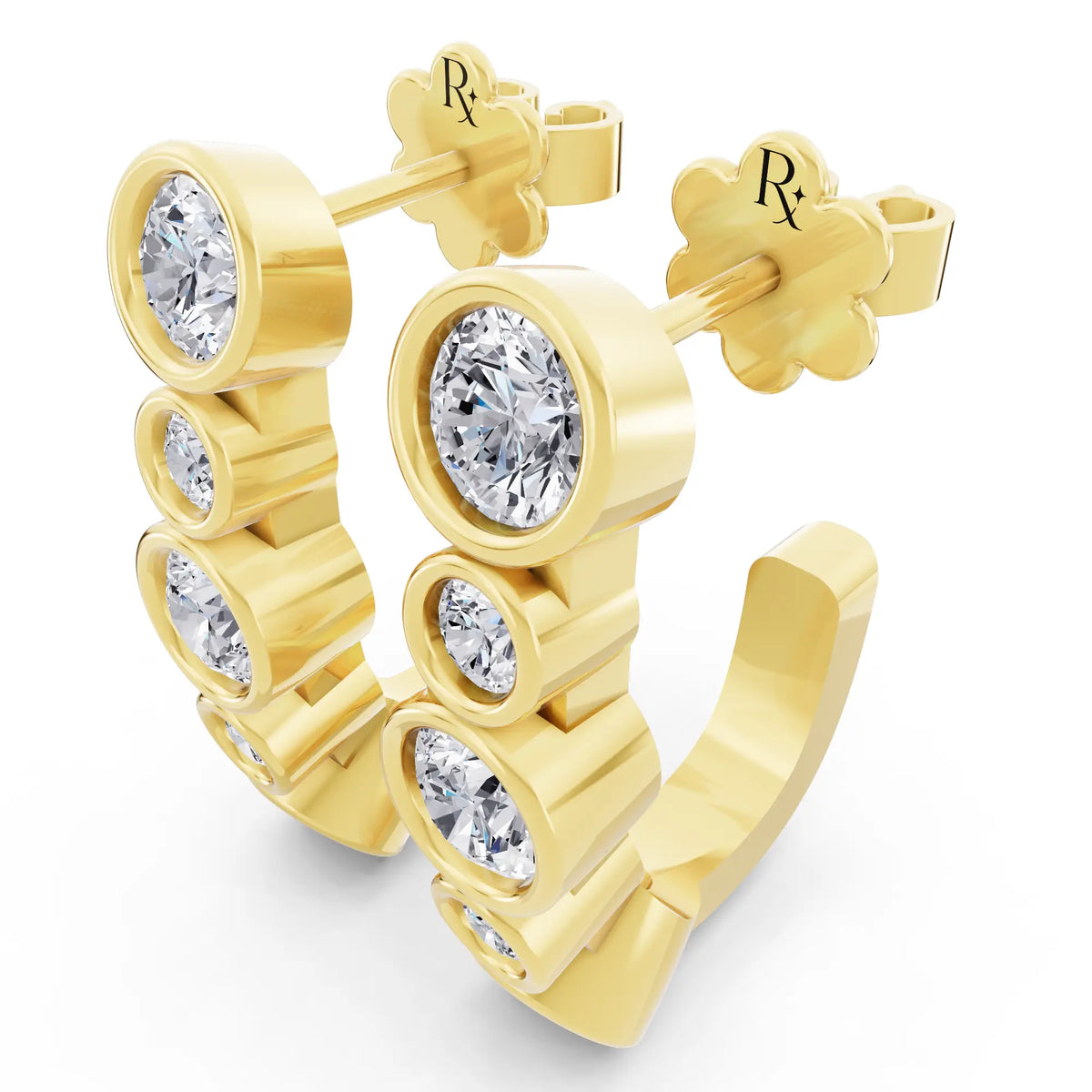 Yellow Gold Lab Grown Diamond Pave Hoop Earrings with Charm Drop 23.5mm, campaign image