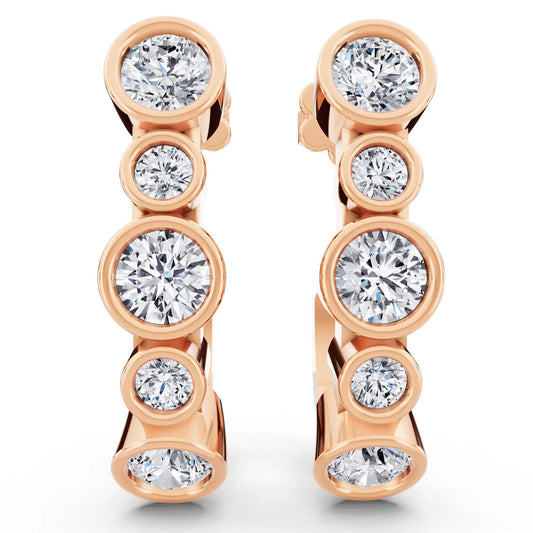 Rose Gold Lab Grown Diamond Pave Hoop Earrings with Charm Drop 23.5mm, front view
