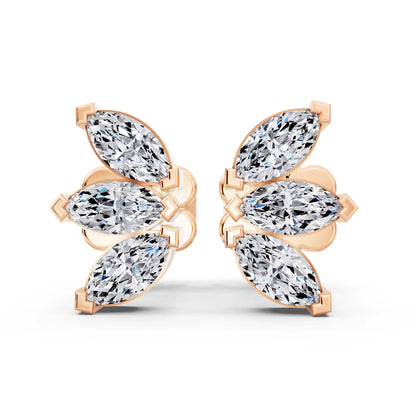 Rose Gold Lab Grown Diamond Marquise Three Stone Earrings, front view