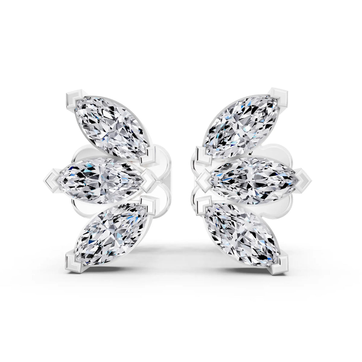 Lab Grown Diamond Marquise Three Stone Earrings, front view
