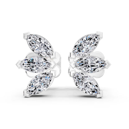 Lab Grown Diamond Marquise Three Stone Earrings, front view