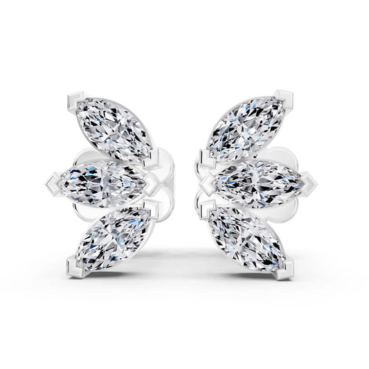 Lab Grown Diamond Marquise Three Stone Earrings, front view