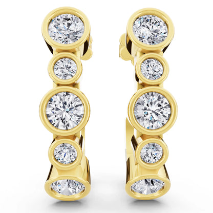 Yellow Gold Lab Grown Diamond Pave Hoop Earrings with Charm Drop 23.5mm, front view