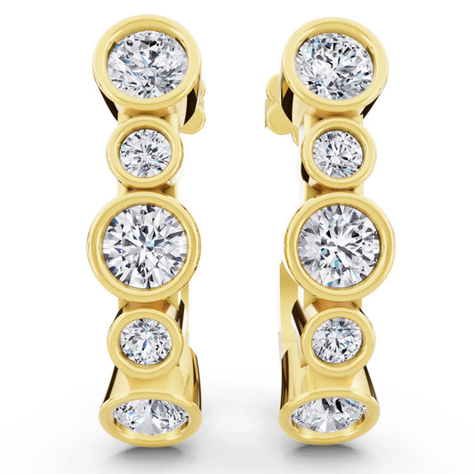 Yellow Gold Lab Grown Diamond Pave Hoop Earrings with Charm Drop 23.5mm, front view