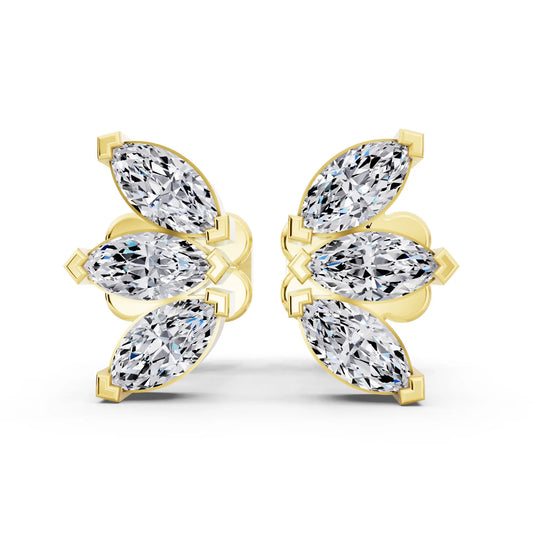 Yellow Gold Lab Grown Diamond Marquise Three Stone Earrings, front view