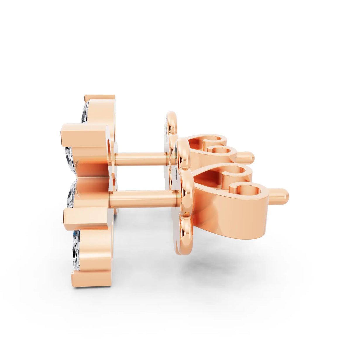 Rose Gold Lab Grown Diamond Marquise Three Stone Earrings, right side view