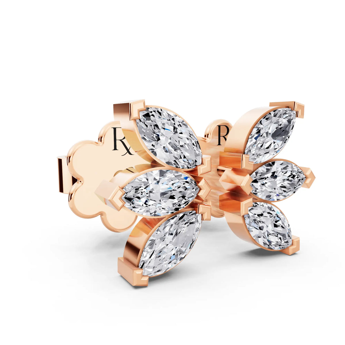 Rose Gold Lab Grown Diamond Marquise Three Stone Earrings, top view