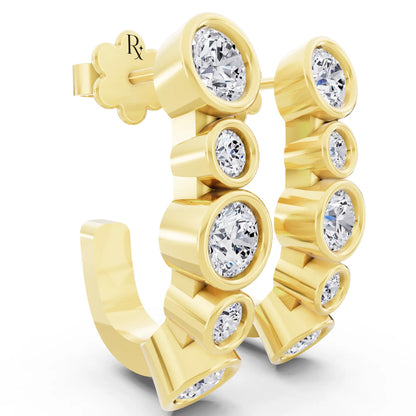 Yellow Gold Lab Grown Diamond Pave Hoop Earrings with Charm Drop 23.5mm, top view