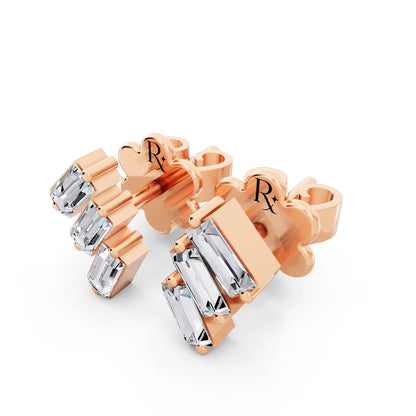 Rose Gold Lab Grown Diamond Baguette Climber Earrings, campaign image