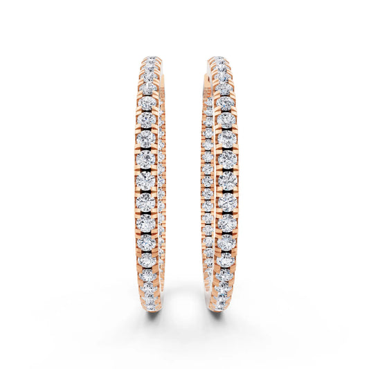 Rose Gold Pear Lab Grown Diamond Charm Hoop Earrings 19mm, front view