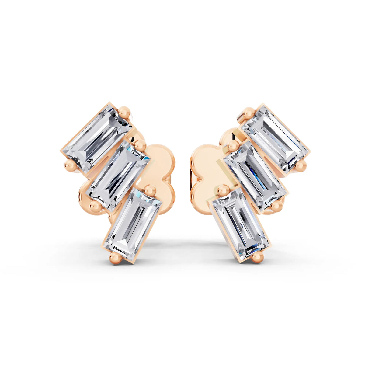 Rose Gold Lab Grown Diamond Baguette Climber Earrings, front view