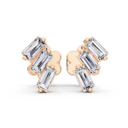Rose Gold Lab Grown Diamond Baguette Climber Earrings, front view
