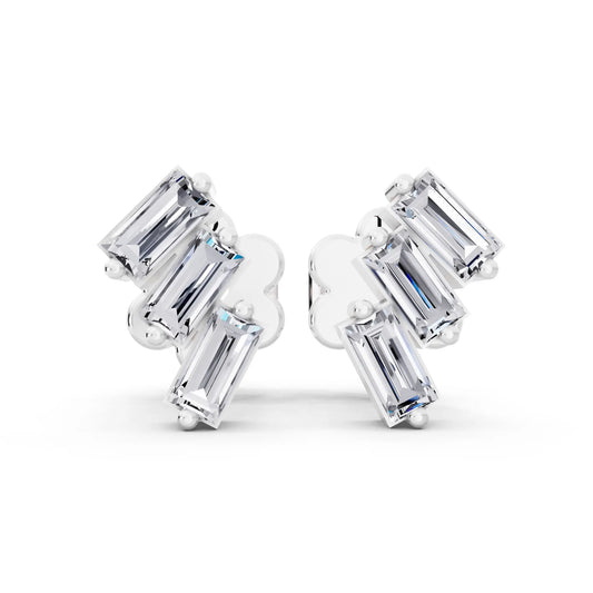 Lab Grown Diamond Baguette Climber Earrings, front view