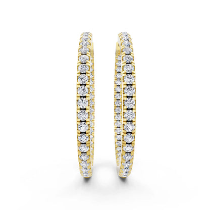 Yellow Gold Pear Lab Grown Diamond Charm Hoop Earrings 19mm, front view