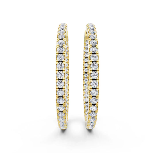 Yellow Gold Pear Lab Grown Diamond Charm Hoop Earrings 19mm, front view