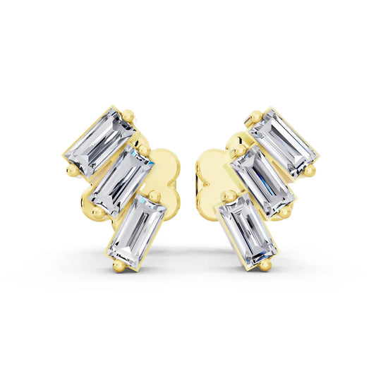 Yellow Gold Lab Grown Diamond Baguette Climber Earrings, front view