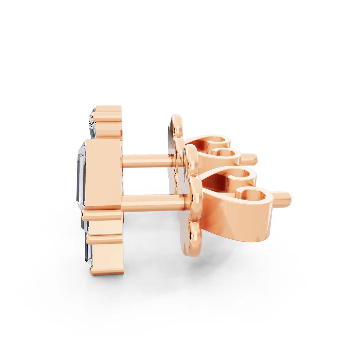 Rose Gold Lab Grown Diamond Baguette Climber Earrings, right side view
