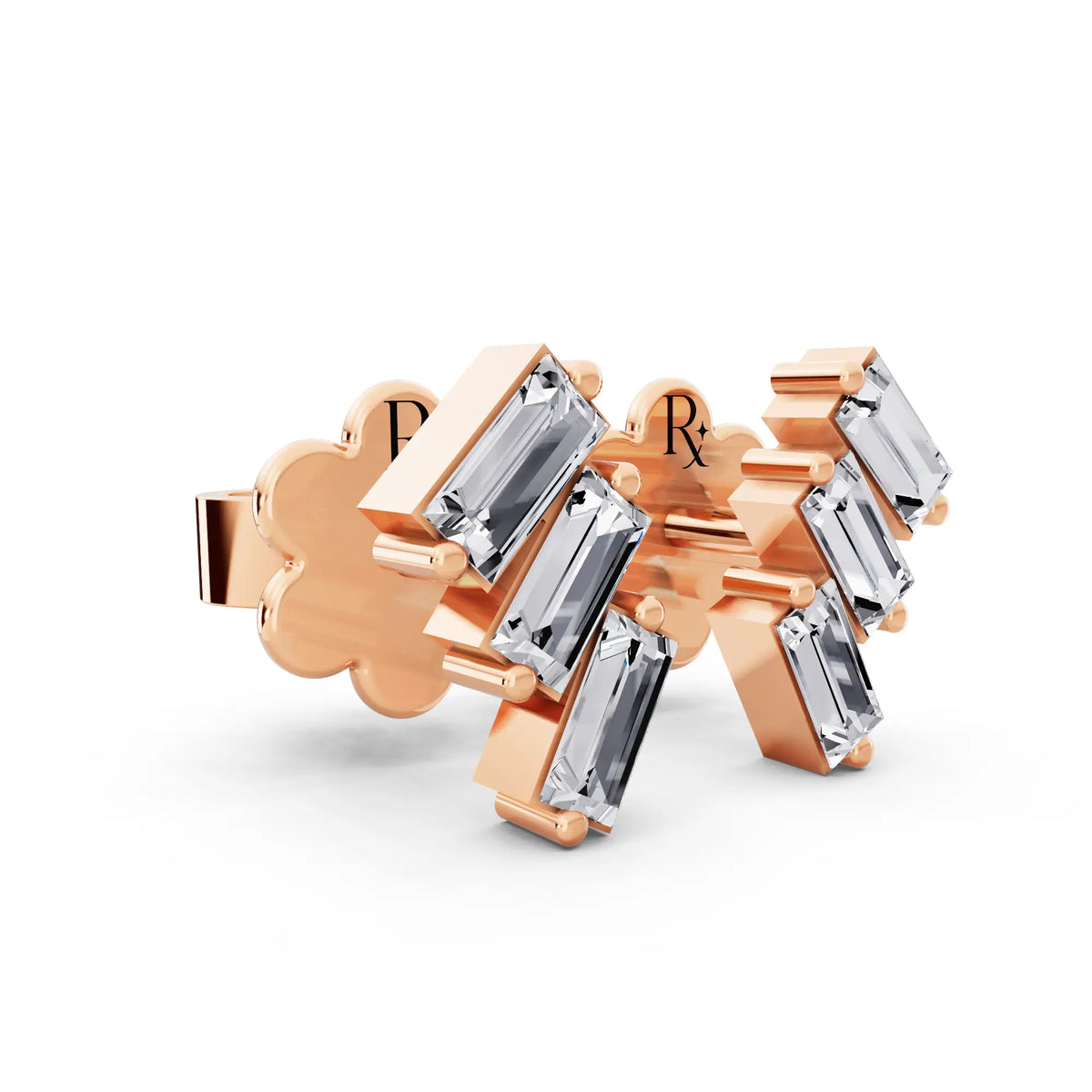 Rose Gold Lab Grown Diamond Baguette Climber Earrings, top view