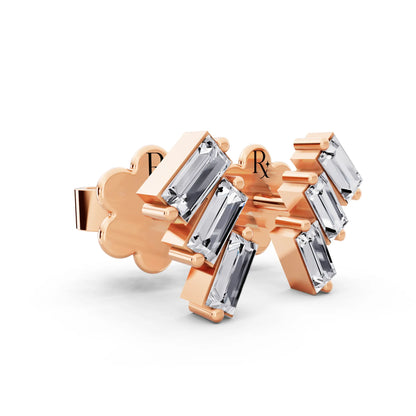 Rose Gold Lab Grown Diamond Baguette Climber Earrings, top view