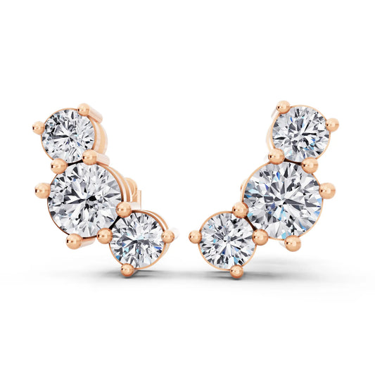 Rose Gold Lab Grown Diamond Round Climber Earrings, front view