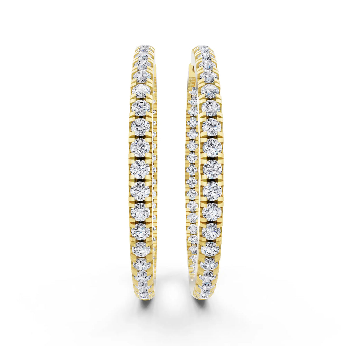 Yellow Gold Lab Grown Diamond Cluster Hoop Earrings, front view