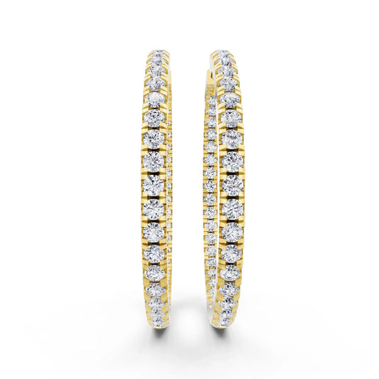 Yellow Gold Lab Grown Diamond Cluster Hoop Earrings, front view