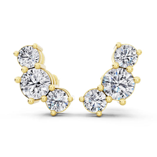 Yellow Gold Lab Grown Diamond Round Climber Earrings, front view