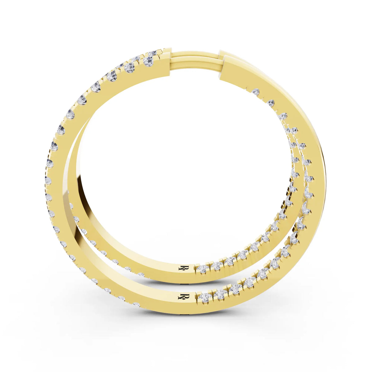 Yellow Gold Lab Grown Diamond Cluster Hoop Earrings, right side view
