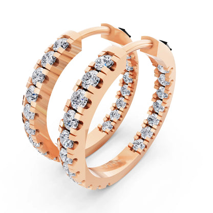 Rose Gold Pear Round Lab Grown Diamond Three-Stone Hoop Earrings, campaign image