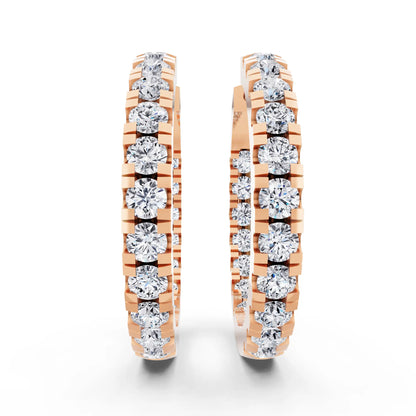 Rose Gold Pear Round Lab Grown Diamond Three-Stone Hoop Earrings, front view