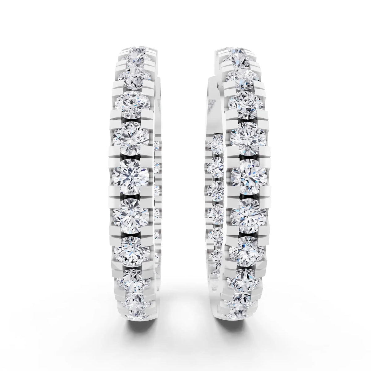 Pear Round Lab Grown Diamond Three-Stone Hoop Earrings, front view
