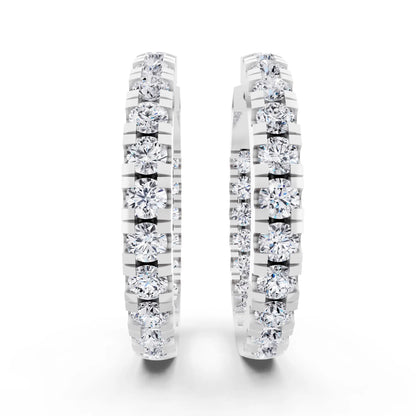 Pear Round Lab Grown Diamond Three-Stone Hoop Earrings, front view