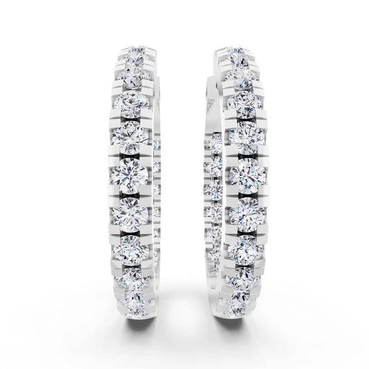 Pear Round Lab Grown Diamond Three-Stone Hoop Earrings, front view