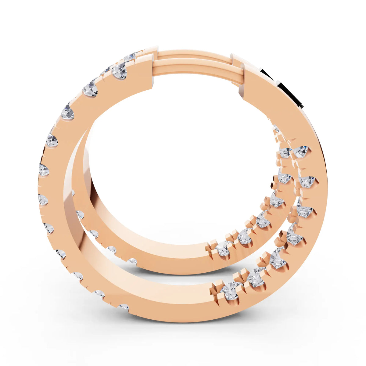 Rose Gold Pear Round Lab Grown Diamond Three-Stone Hoop Earrings, right side view