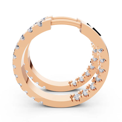 Rose Gold Pear Round Lab Grown Diamond Three-Stone Hoop Earrings, right side view