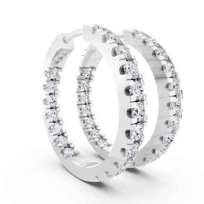 Pear Round Lab Grown Diamond Three-Stone Hoop Earrings, top view