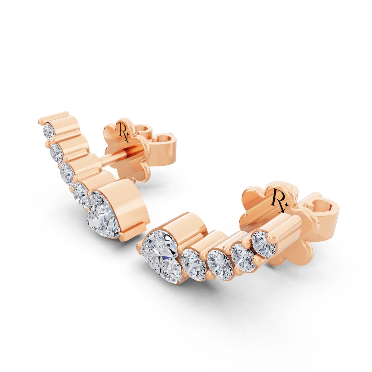 Rose Gold Lab Grown Diamond Heart Three Stone Earrings, campaign image